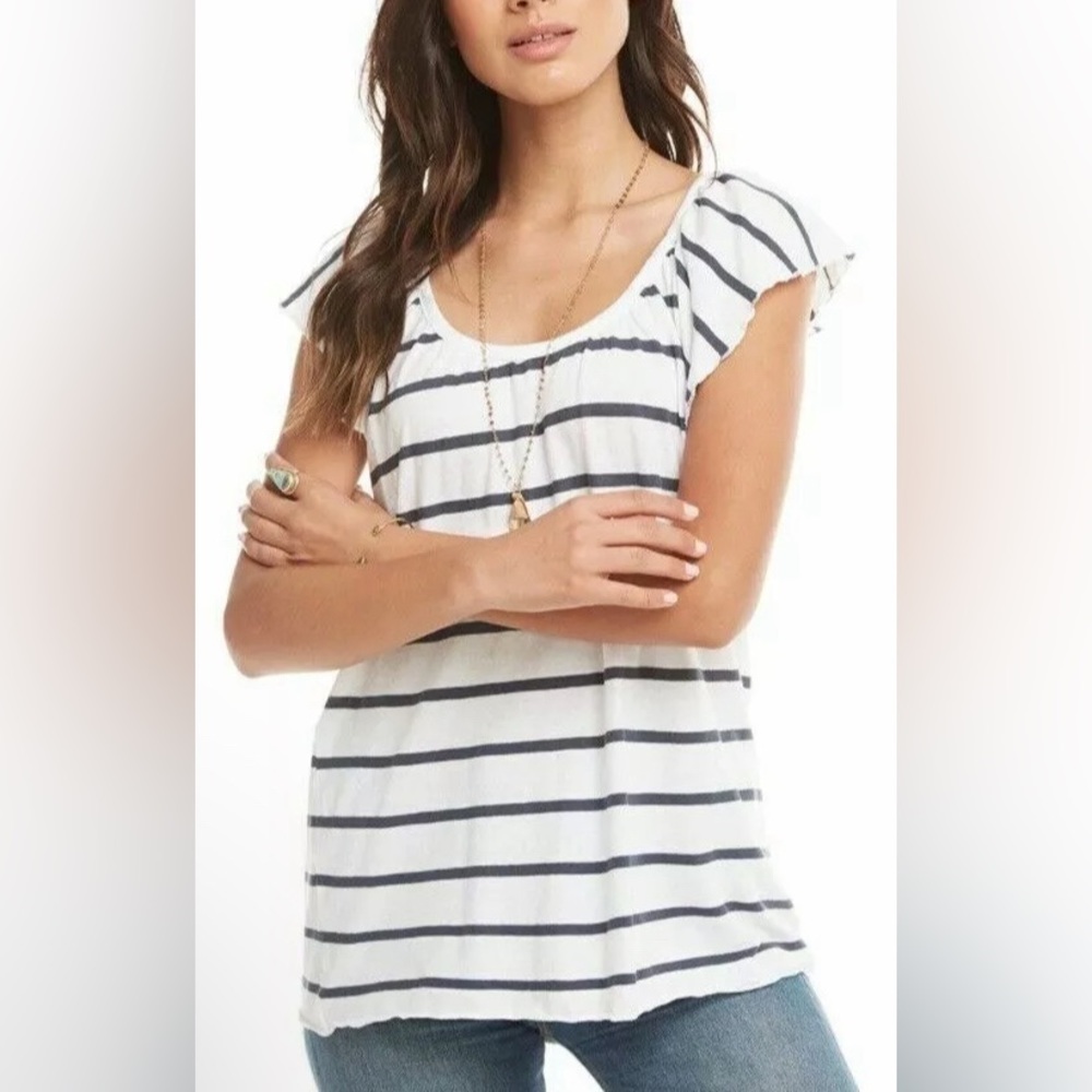 Chaser White Short Sleeve Tee with Navy Stripes